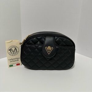 Valentino Orlandi Black Quilted Camera Bag Crossbody Purse